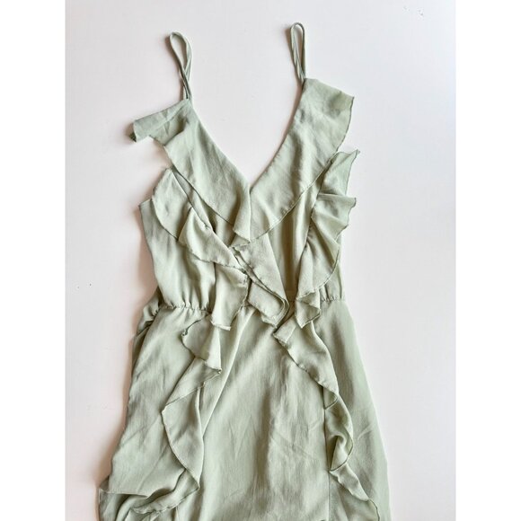 NWT ZARA Sea Green Chiffon Ruffle Cascading Long V-Neck Maxi Dress, Size L - Picture 5 of 16